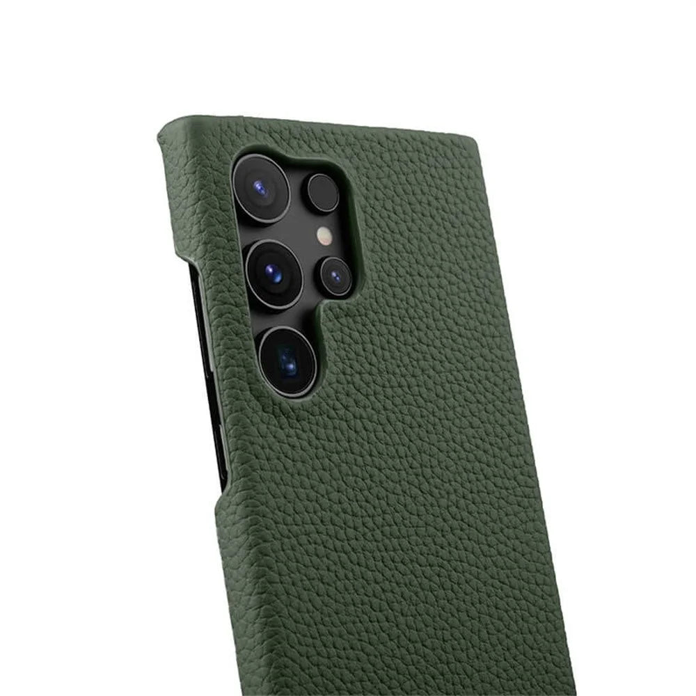 MELKCO For Samsung Galaxy S25 Ultra Case Incomplete Edge Genuine Cow Leather Coated PC Cover - Green - 4