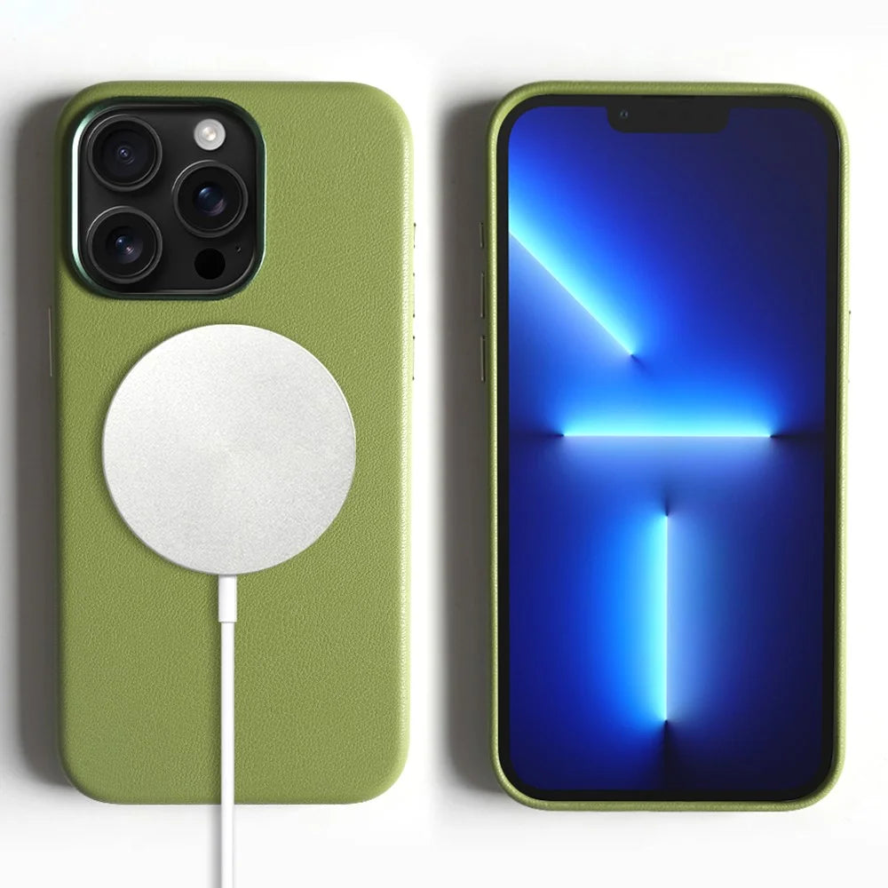 For iPhone 13 Pro Max Magnetic Case Eco-Friendly RPET Leather Phone Back Cover GRS Certified - Light Green - 1