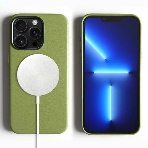 For iPhone 13 Pro Max Magnetic Case Eco-Friendly RPET Leather Phone Back Cover GRS Certified - Light Green - 1