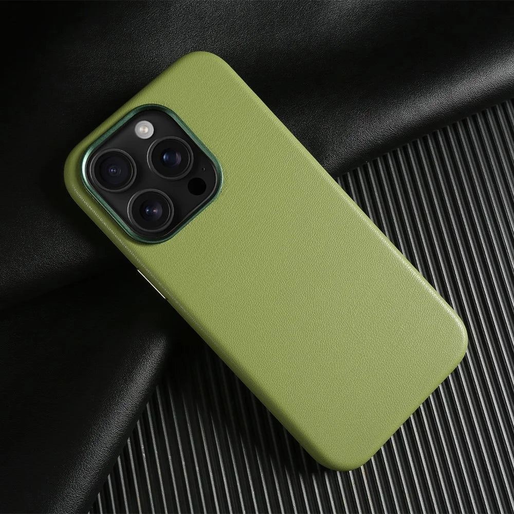 For iPhone 13 Pro Max Magnetic Case Eco-Friendly RPET Leather Phone Back Cover GRS Certified - Light Green - 3