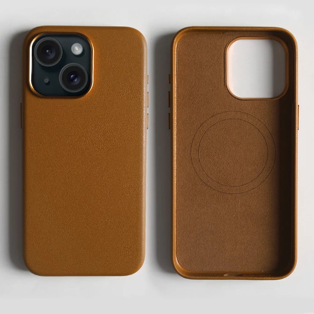 For iPhone 14 Magnetic Case Eco-Friendly RPET Leather Phone Back Cover GRS Certified - Light Brown - 2