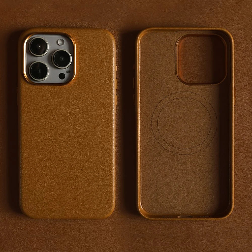 For iPhone 15 Pro Magnetic Case Eco-Friendly RPET Leather Phone Back Cover GRS Certified - Light Brown - 2
