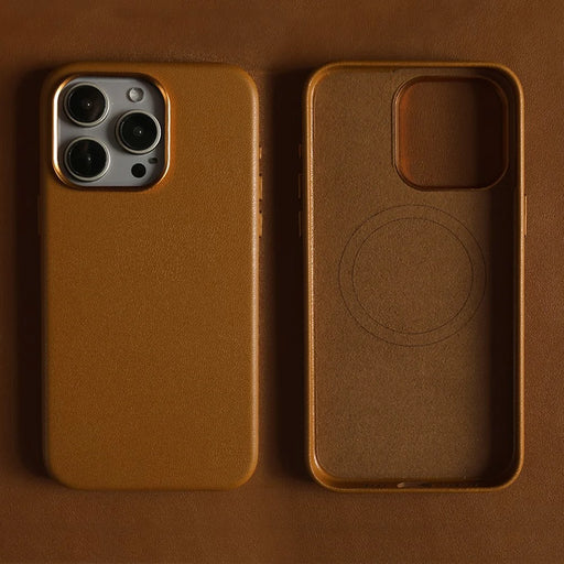 For iPhone 15 Pro Magnetic Case Eco-Friendly RPET Leather Phone Back Cover GRS Certified - Light Brown - 2