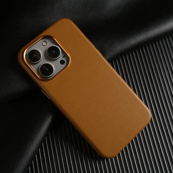 For iPhone 15 Pro Magnetic Case Eco-Friendly RPET Leather Phone Back Cover GRS Certified - Light Brown - 3