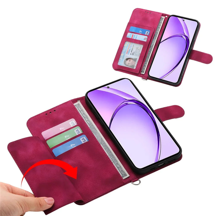 For Realme 13+ 5G / 13 Pro 5G (China) Case Flower Pattern PU Leather Wallet Phone Cover with Strap - Wine Red - 2