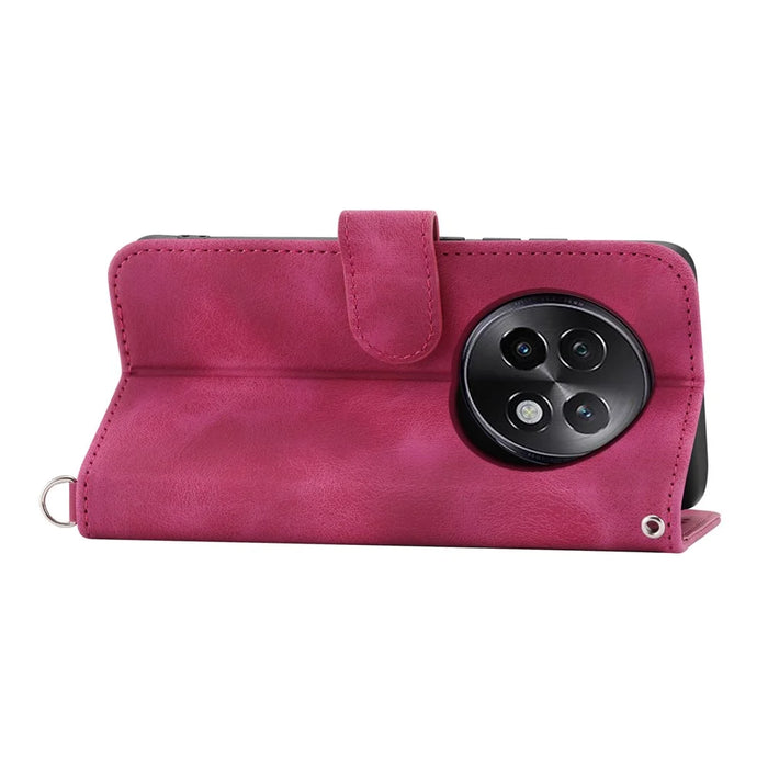 For Realme 13+ 5G / 13 Pro 5G (China) Case Flower Pattern PU Leather Wallet Phone Cover with Strap - Wine Red - 3