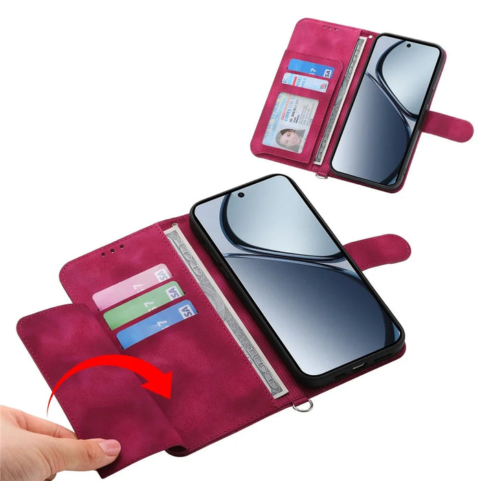 For Realme C75 4G / V60 Pro 5G Case Flower Pattern PU Leather Wallet Phone Cover with Strap - Wine Red - 2