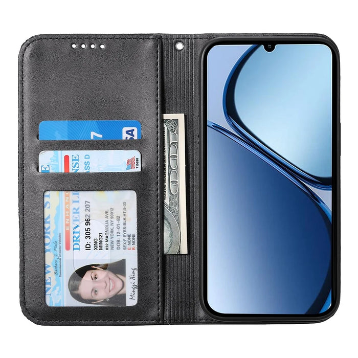 For Realme 13+ 5G Case Calf Texture PU Leather Phone Cover with Wallet - Black - 2