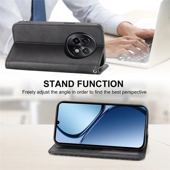 For Realme 13+ 5G Case Calf Texture PU Leather Phone Cover with Wallet - Black - 3