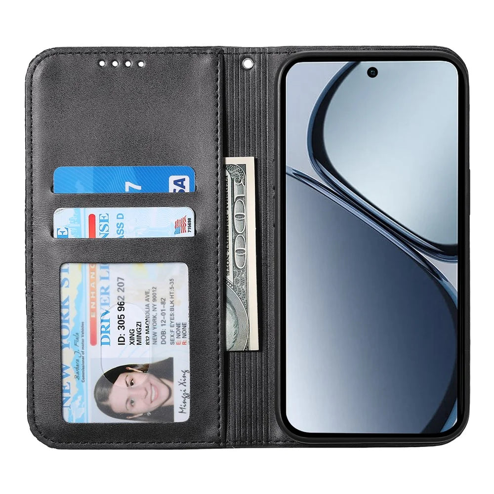 For Realme C75 4G / V60 Pro 5G Case Calf Texture PU Leather Phone Cover with Wallet - Black - 2