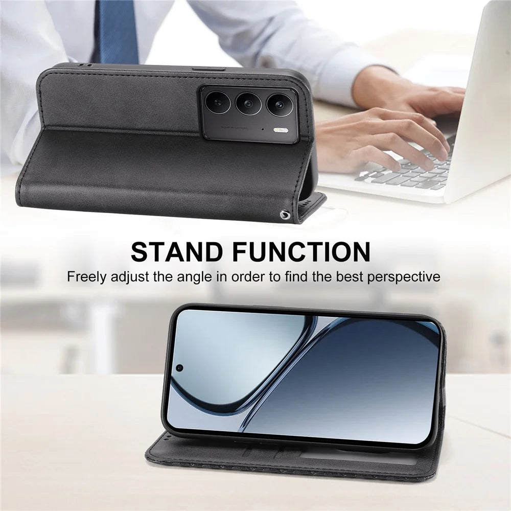 For Realme C75 4G / V60 Pro 5G Case Calf Texture PU Leather Phone Cover with Wallet - Black - 3