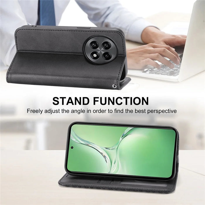 For OnePlus 13R 5G Case Calf Texture PU Leather Phone Cover with Wallet - Black - 3