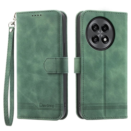 DIERFENG DF-03 For OnePlus 13R 5G Leather Case Lines Imprint Wallet Phone Cover - Green - 1