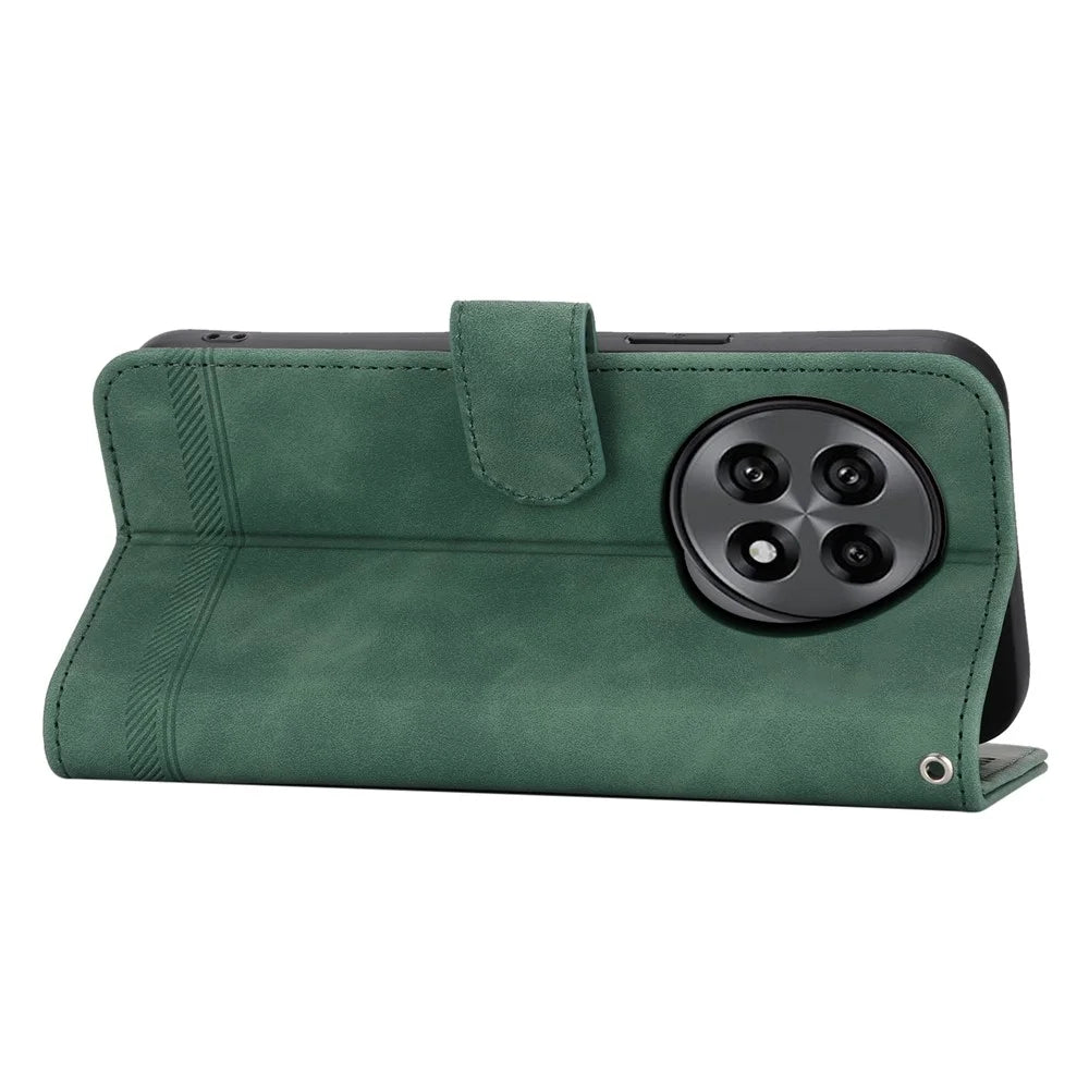DIERFENG DF-03 For OnePlus 13R 5G Leather Case Lines Imprint Wallet Phone Cover - Green - 2