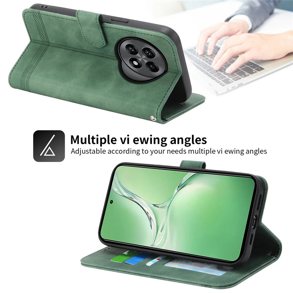DIERFENG DF-03 For OnePlus 13R 5G Leather Case Lines Imprint Wallet Phone Cover - Green - 4