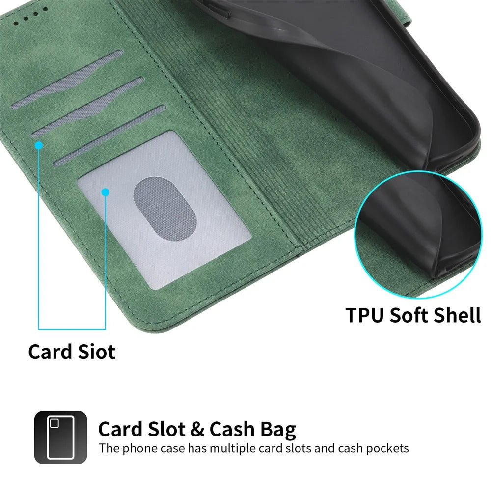 DIERFENG DF-03 For OnePlus 13R 5G Leather Case Lines Imprint Wallet Phone Cover - Green - 6