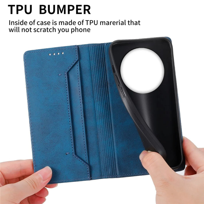 DF-05 For Realme 13+ 5G Wallet Case RFID Blocking PU Leather Phone Cover - Blue - 6