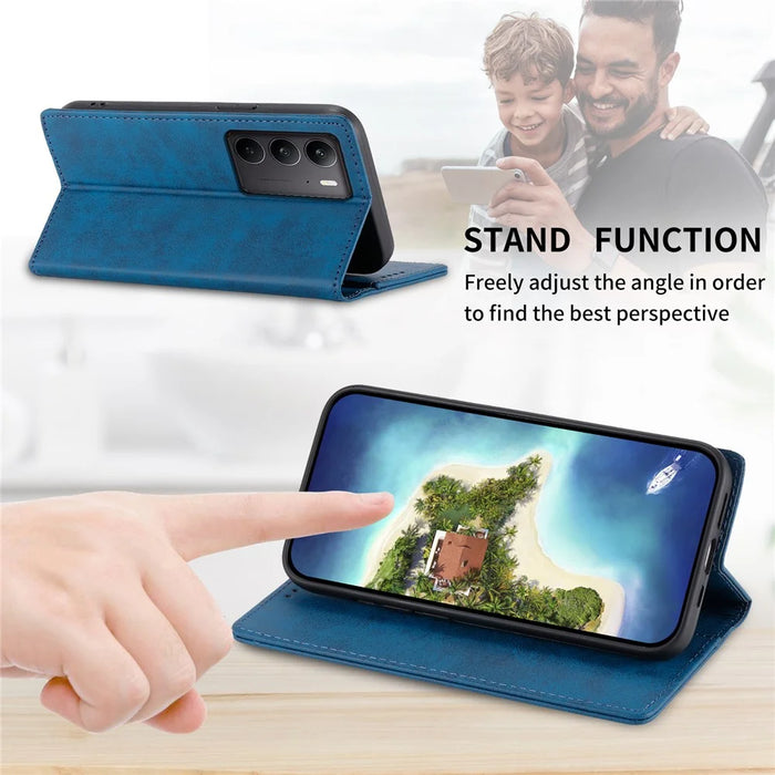 For Realme C75 4G / V60 Pro 5G Wallet Case RFID Blocking PU Leather Phone Cover - Blue - 3