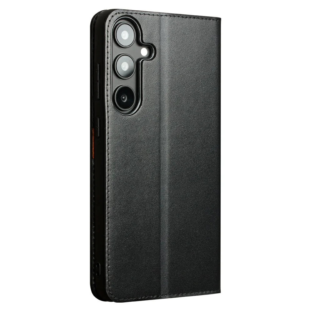 QIALINO For Samsung Galaxy S25+ Wallet Case Stand Genuine Cow Leather Flip Phone Cover - Black - 4