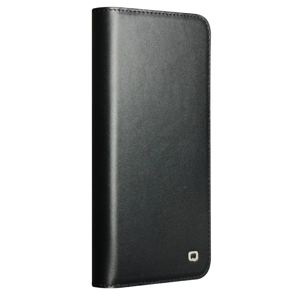 QIALINO For Samsung Galaxy S25+ Wallet Case Stand Genuine Cow Leather Flip Phone Cover - Black - 5
