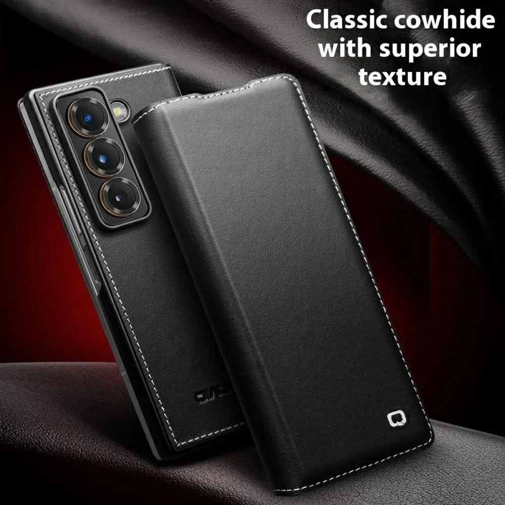 QIALINO For Samsung Galaxy Z Fold Special Case Genuine Cow Leather Anti Drop Phone Cover - 4