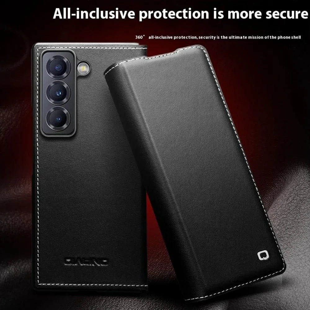 QIALINO For Samsung Galaxy Z Fold Special Case Genuine Cow Leather Anti Drop Phone Cover - 6