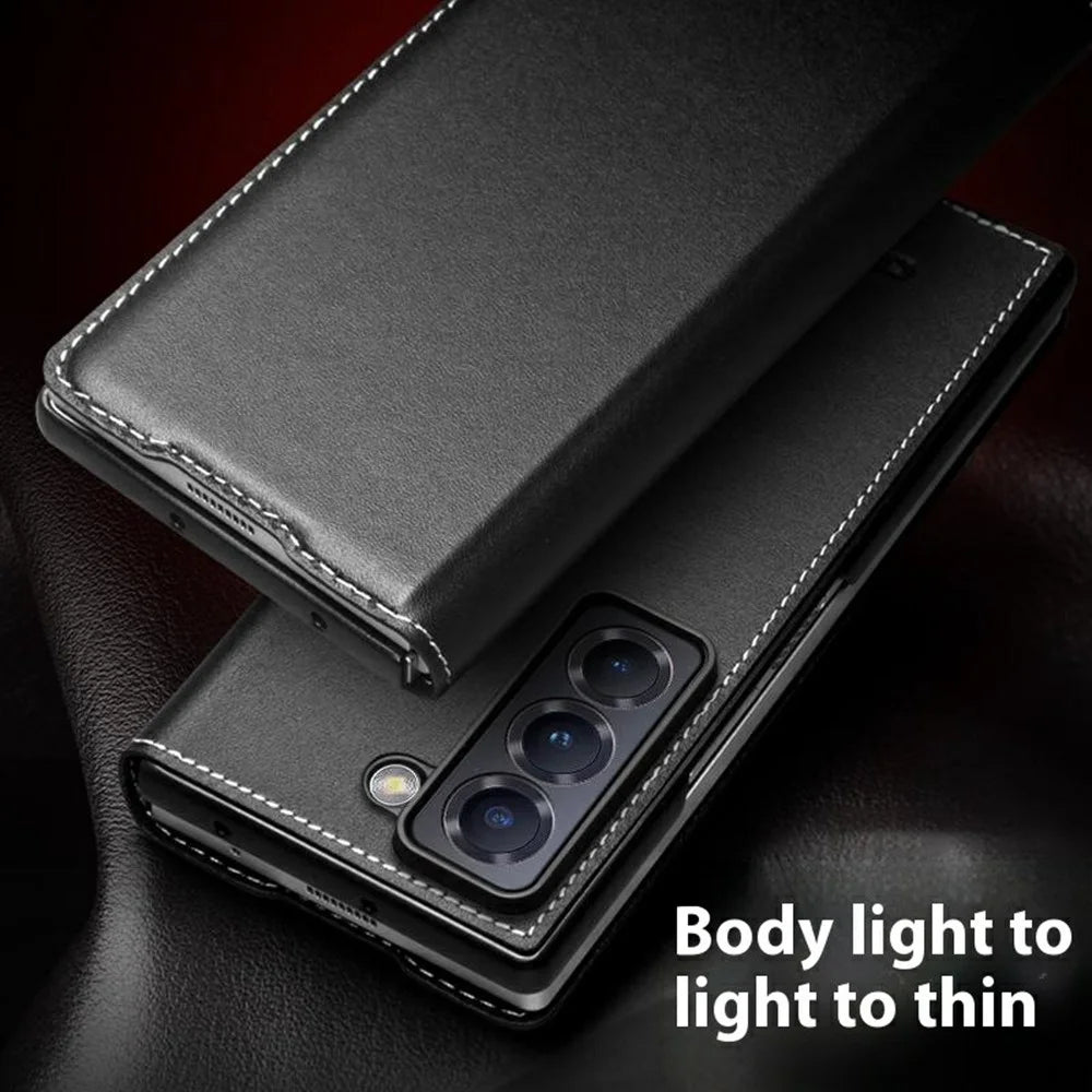 QIALINO For Samsung Galaxy Z Fold Special Case Genuine Cow Leather Anti Drop Phone Cover - 7