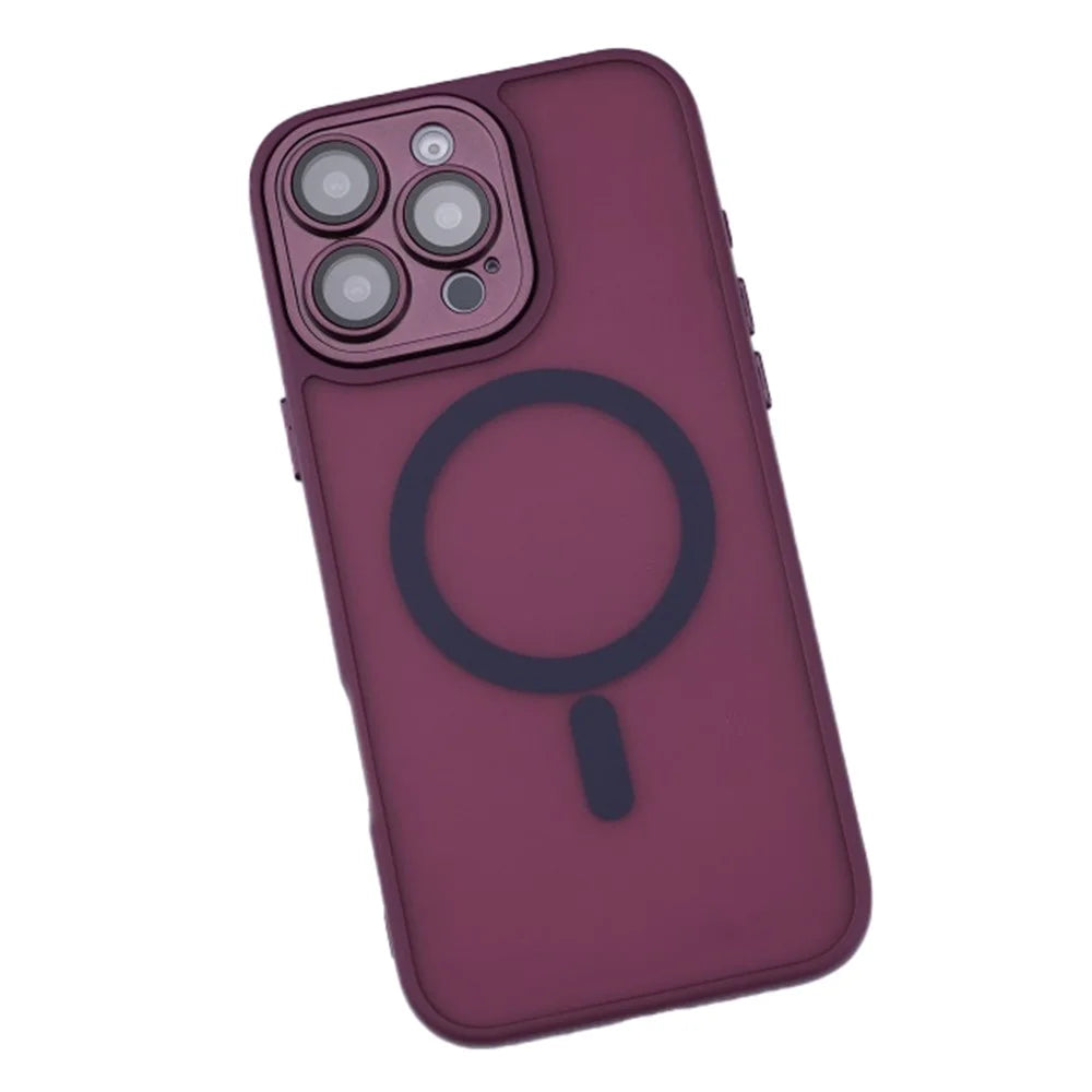 For iPhone 16 Pro Max Magnetic Case with Lens Film / Detachable Lens Frame Hybrid Phone Back Cover - Wine Red - 1