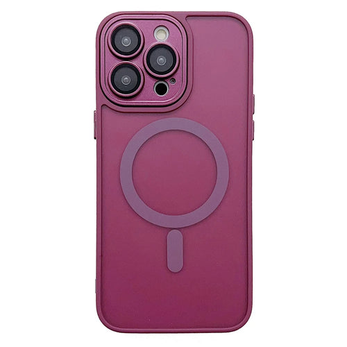 For iPhone 15 Pro Magnetic Case with Lens Film  /  Detachable Lens Frame Hybrid Phone Back Cover - Wine Red - 1