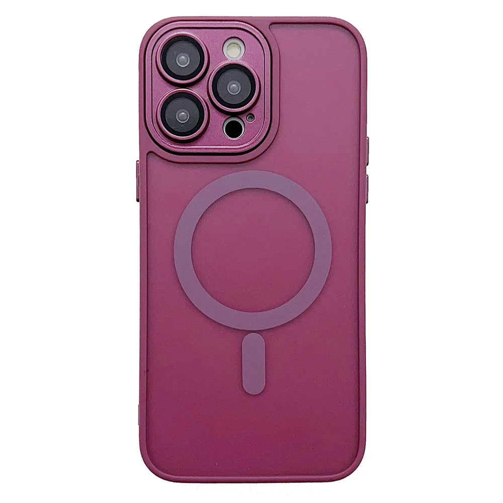 For iPhone 14 Pro Max Magnetic Case with Lens Film / Detachable Lens Frame Hybrid Phone Back Cover - Wine Red - 1