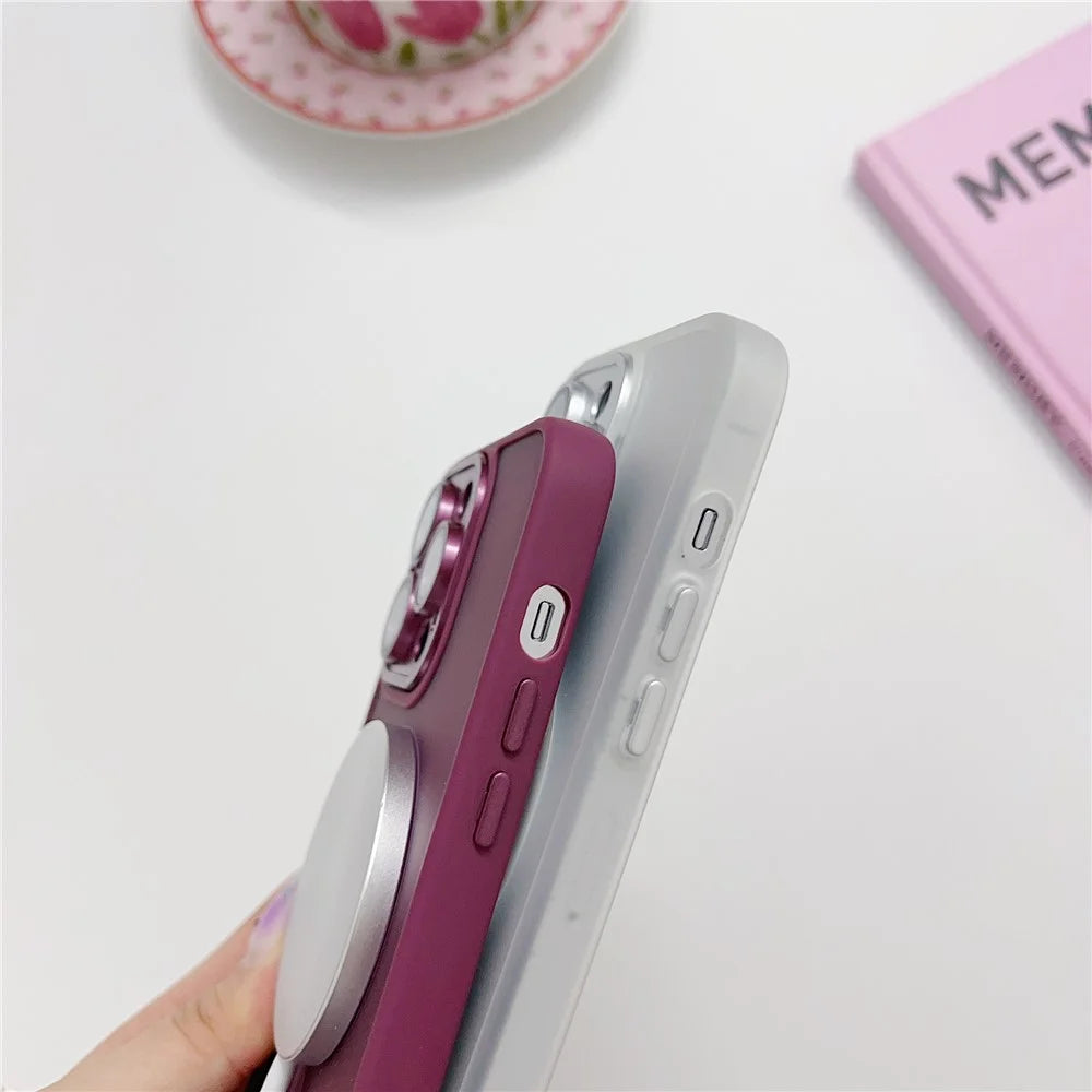 For iPhone 14 Pro Max Magnetic Case with Lens Film / Detachable Lens Frame Hybrid Phone Back Cover - Wine Red - 3