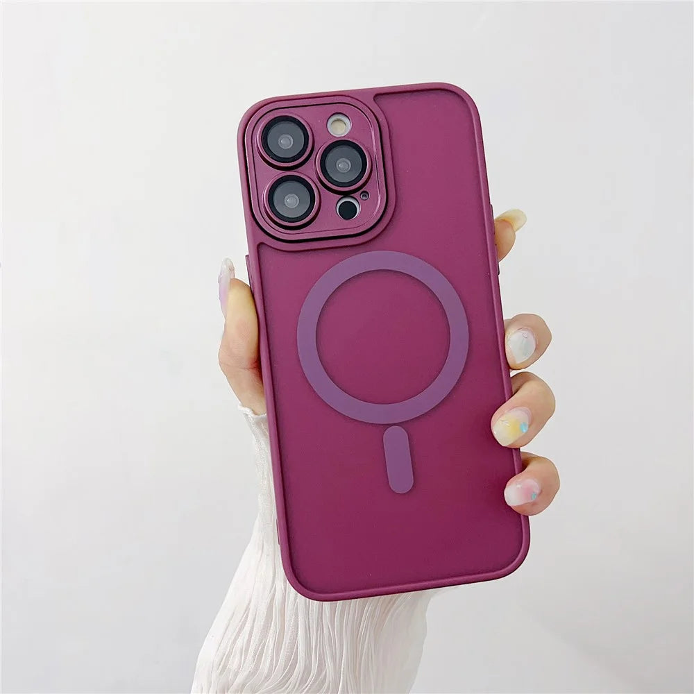 For iPhone 14 Pro Magnetic Case with Lens Film / Detachable Lens Frame Hybrid Phone Back Cover - Wine Red - 2