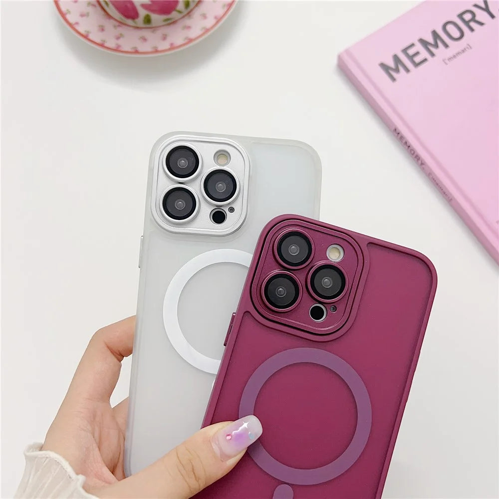 For iPhone 14 Pro Magnetic Case with Lens Film / Detachable Lens Frame Hybrid Phone Back Cover - Wine Red - 5