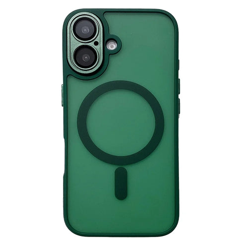 For iPhone 16 Plus Magnetic Case with Lens Film  /  Detachable Lens Frame Hybrid Phone Back Cover - Midnight Green - 1
