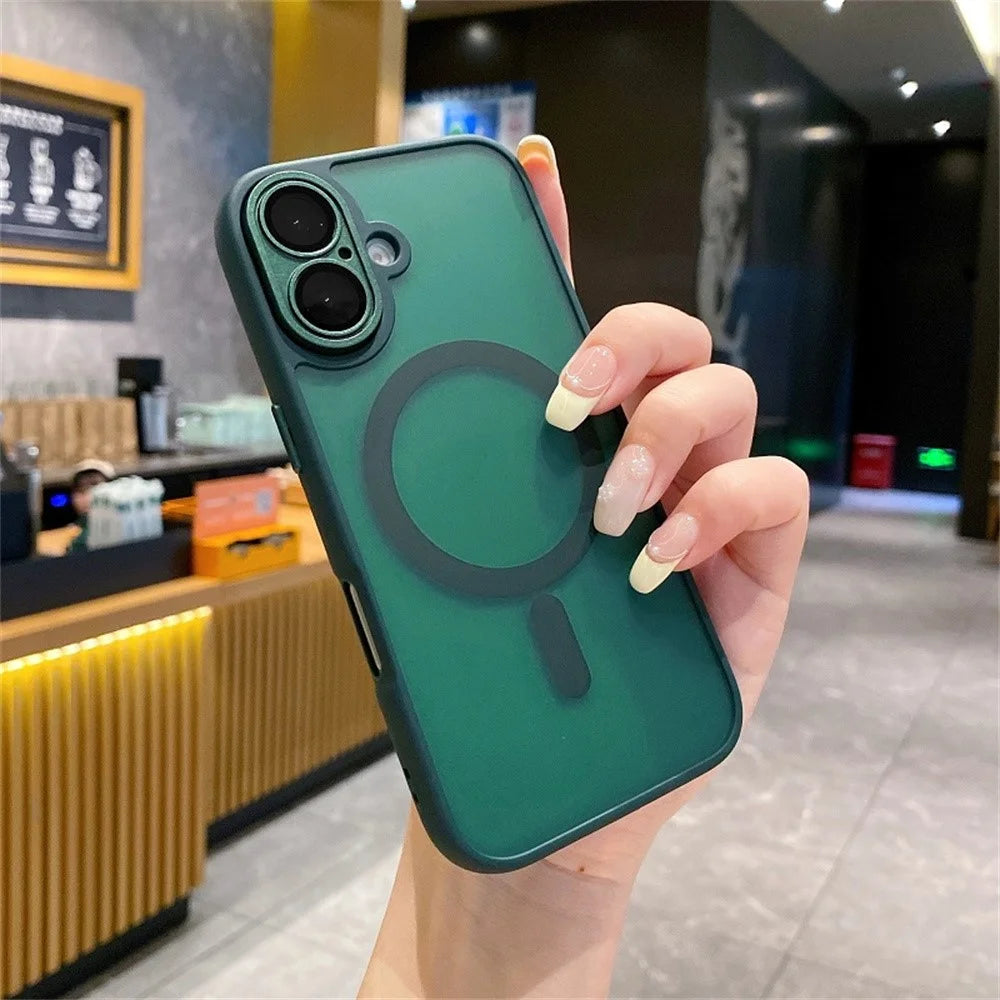For iPhone 16 Plus Magnetic Case with Lens Film  /  Detachable Lens Frame Hybrid Phone Back Cover - Midnight Green - 2
