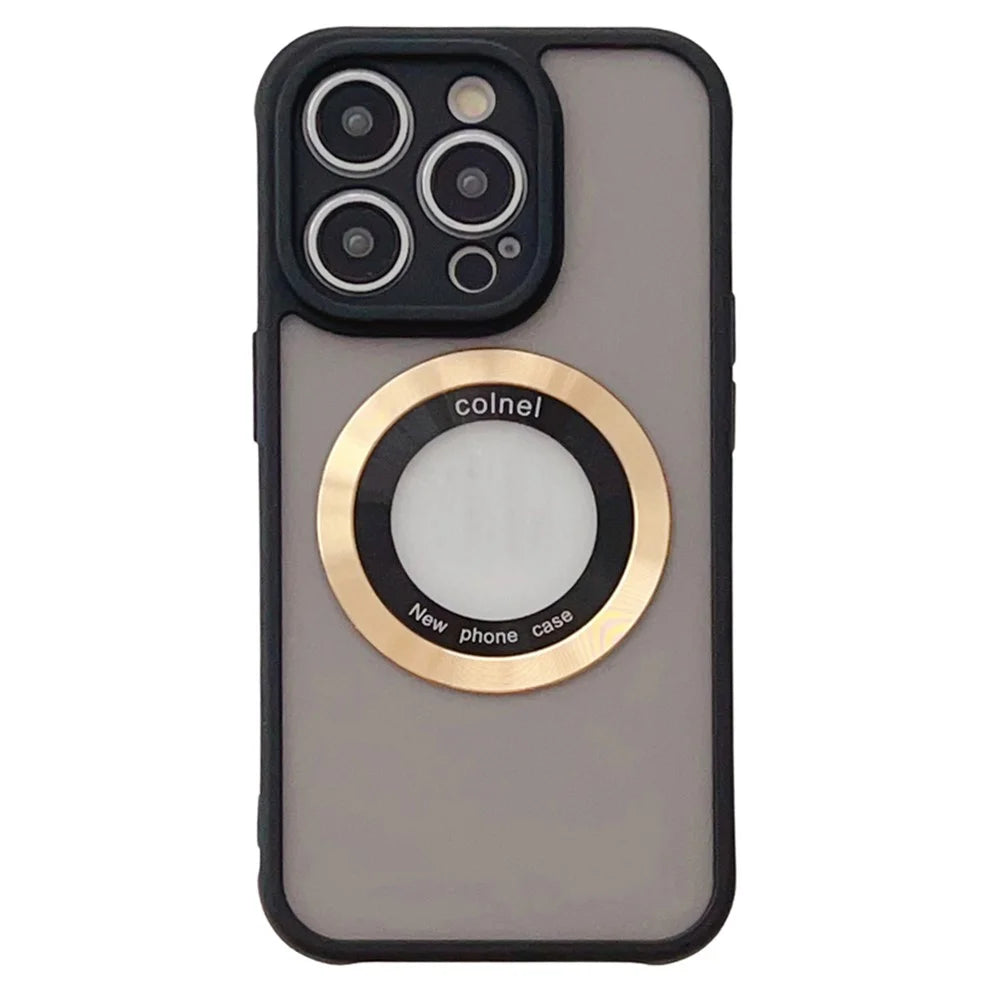 For iPhone 15 Pro Case Compatible with MagSafe Ring Logo View TPU + PC Phone Cover - Gold - 1