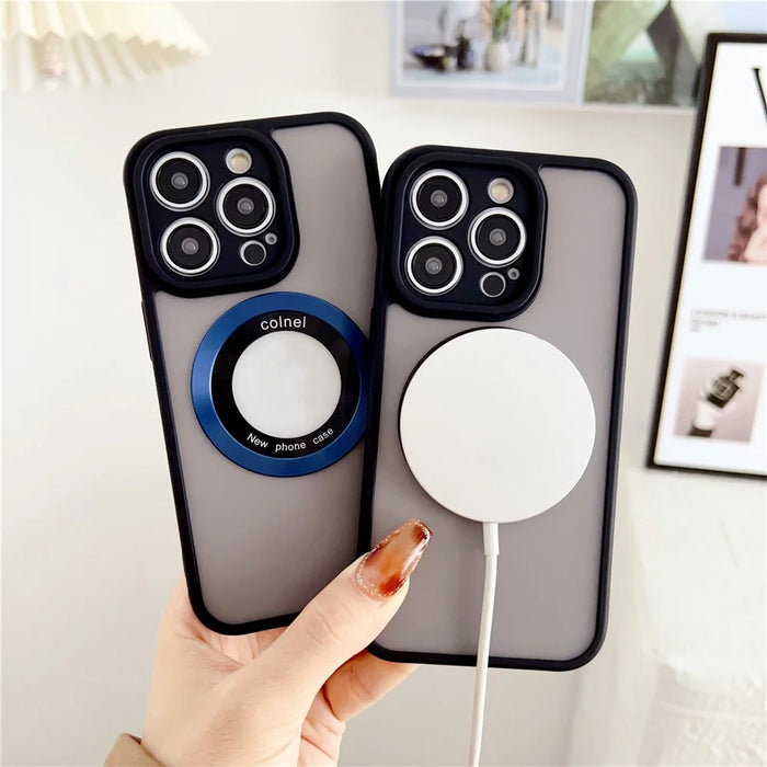 For iPhone 15 Pro Case Compatible with MagSafe Ring Logo View TPU + PC Phone Cover - Gold - 4