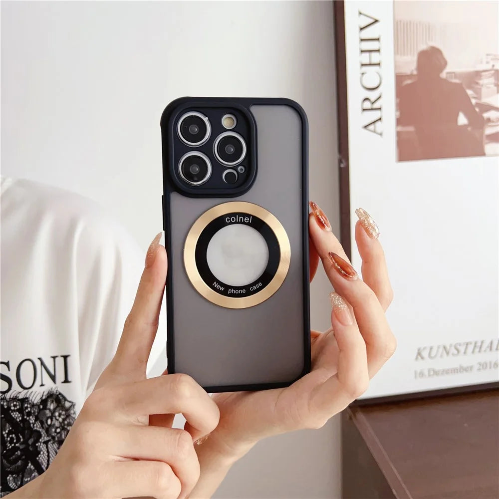 For iPhone 14 Pro Max Case Compatible with MagSafe Ring Logo View TPU + PC Phone Cover - Gold - 3