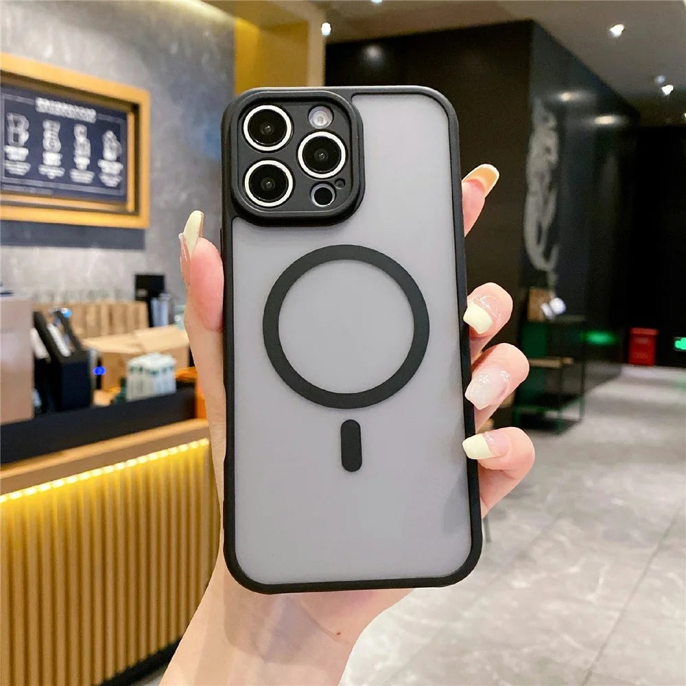 For iPhone 16 Pro Case Compatible with MagSafe TPU + PC Skin Touch Matte Phone Cover - Black - 2