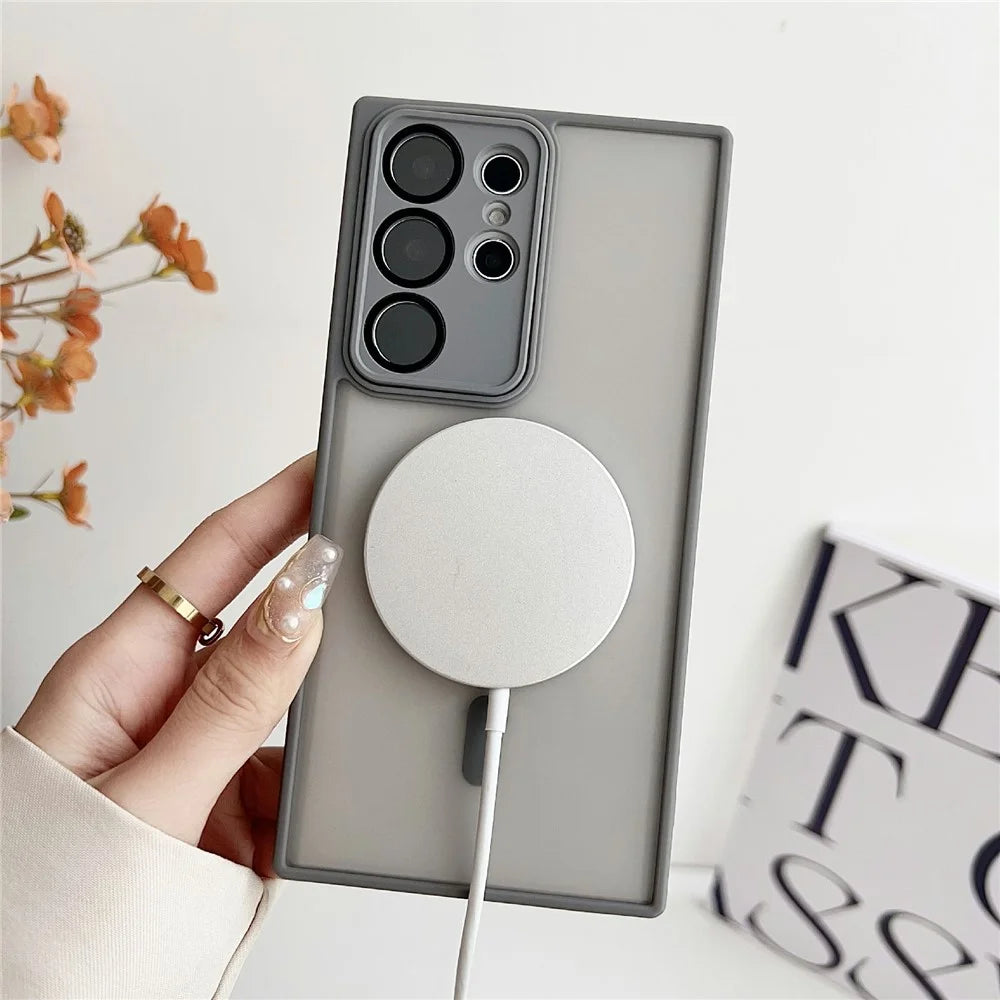 For Samsung Galaxy S23 Ultra Magnetic Case with Lens Film Skin Touch TPU + PC Phone Back Cover - Grey - 2