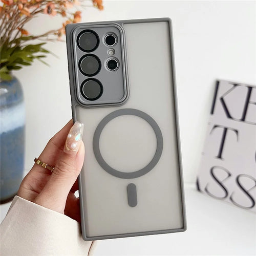 For Samsung Galaxy S24 Ultra Magnetic Case with Lens Film Skin Touch TPU + PC Phone Back Cover - Grey - 1