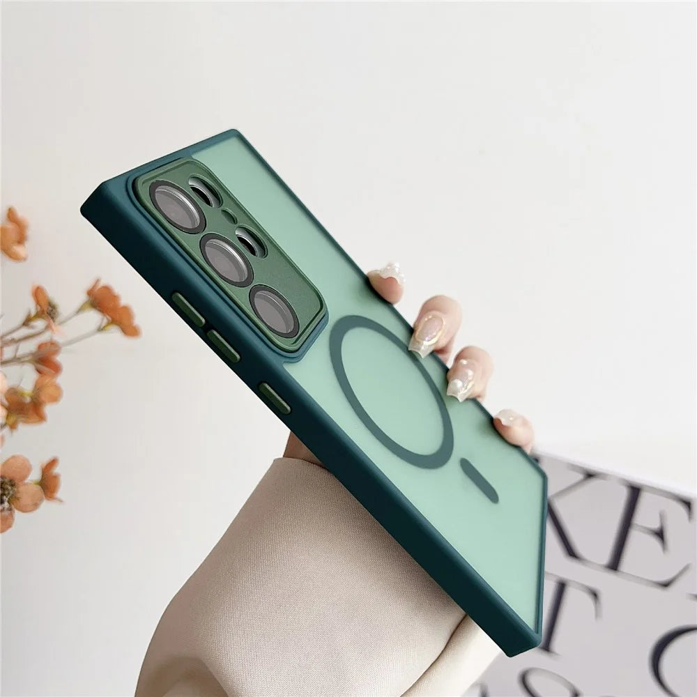 For Samsung Galaxy S24 Ultra Magnetic Case with Lens Film Skin Touch TPU + PC Phone Back Cover - Grey - 3