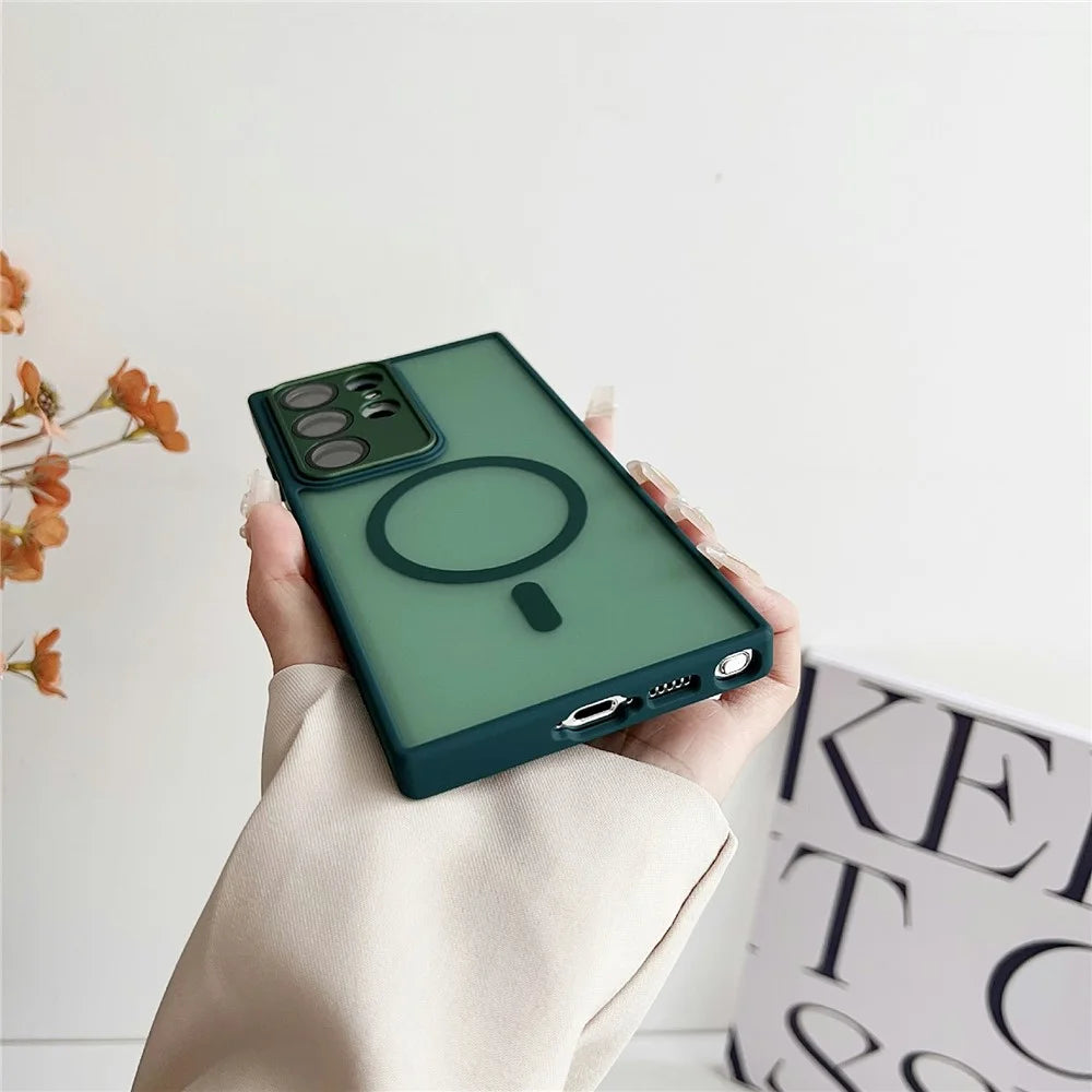 For Samsung Galaxy S24 Ultra Magnetic Case with Lens Film Skin Touch TPU + PC Phone Back Cover - Grey - 4