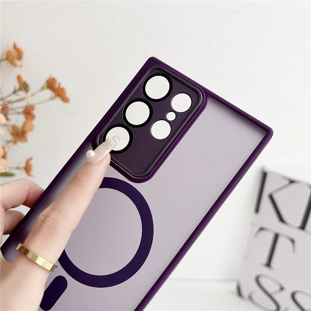 For Samsung Galaxy S24 Ultra Magnetic Case with Lens Film Skin Touch TPU + PC Phone Back Cover - Grey - 5