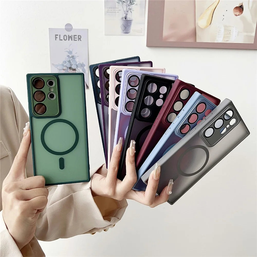 For Samsung Galaxy S24 Ultra Magnetic Case with Lens Film Skin Touch TPU + PC Phone Back Cover - Grey - 7