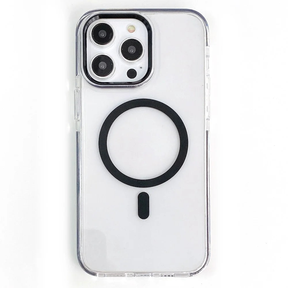 For iPhone 14 Pro Max Crystal Clear Case Compatible with MagSafe TPU + PC Phone Back Cover - Black - 1