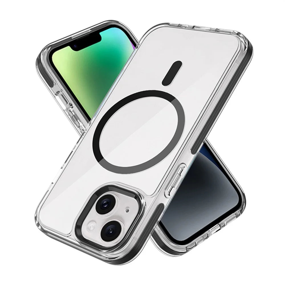 For iPhone 14 Crystal Clear Case Compatible with MagSafe TPU + PC Phone Back Cover - Black - 3
