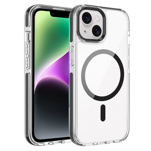 For iPhone 13 Crystal Clear Case Compatible with MagSafe TPU + PC Phone Back Cover - Black - 1