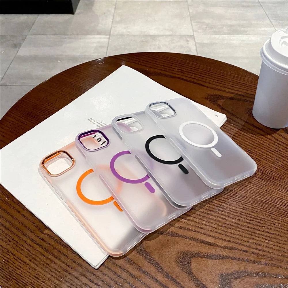 For iPhone 14 Case Compatible with MagSafe TPU + PC Translucent Matte Phone Cover - Black - 6