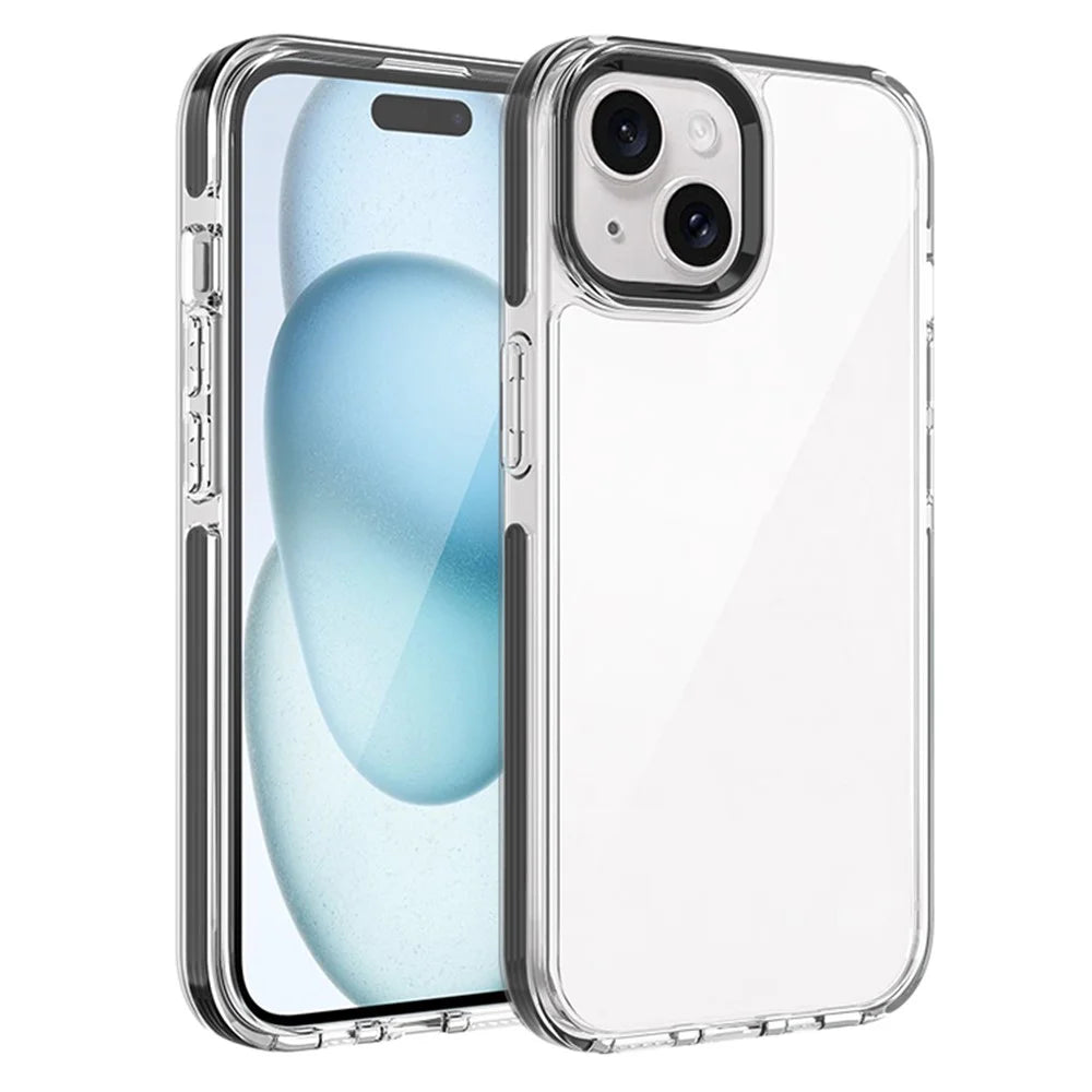 For iPhone 15 Phone Case Ultra Clear Shockproof PC + TPU Back Cover - Black - 1
